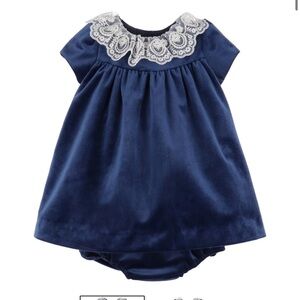 Luli and Me Navy Deluxe Velvet Float Dress and Bloomers Set